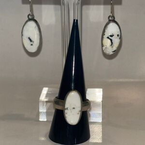Vtg Ring & earring set white buffalo turquoise signed TG sterling silver navajo